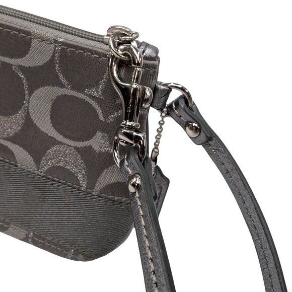 COACH Signature Legacy Striped Wristlet Grey Silver Jacquard Logo Wallet Clutch - Picture 6 of 10